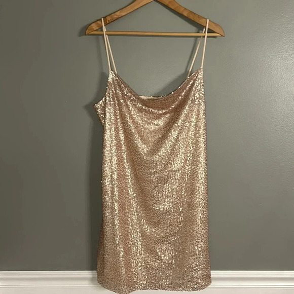 *NWT* American Eagle Fully Lined Rose Gold Sequin Sleeveless Mini Dress, Sz M - Picture 2 of 7